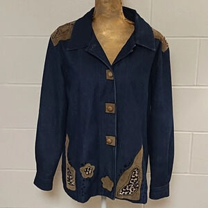 Great Cavalier M Denim Jean Jacket Genuine Suede Leopard Fur Embroidery Washable